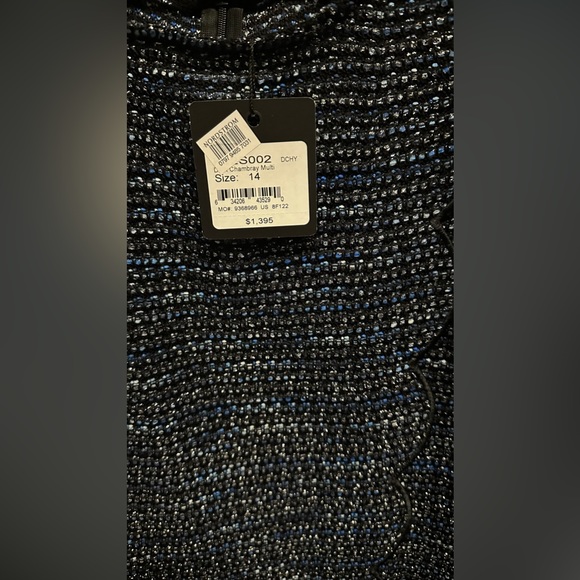 NWT ST JOHN Women's Dark Chambray Multi Twinkle Texture Knit Scallop Dress sz 14 - Picture 3 of 4
